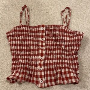 ZARA Red Checkered Crop Top